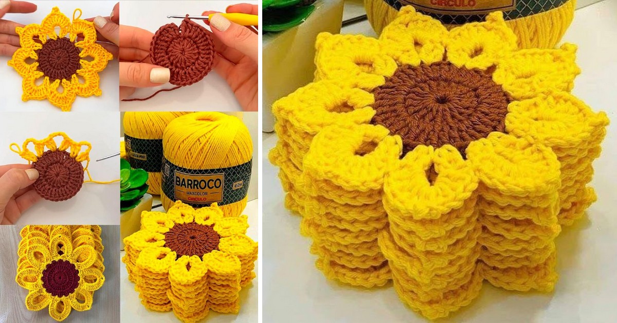 Girasol de Crochet Tutorial Fácil de Posavasos ⋆ Manualidades DIY